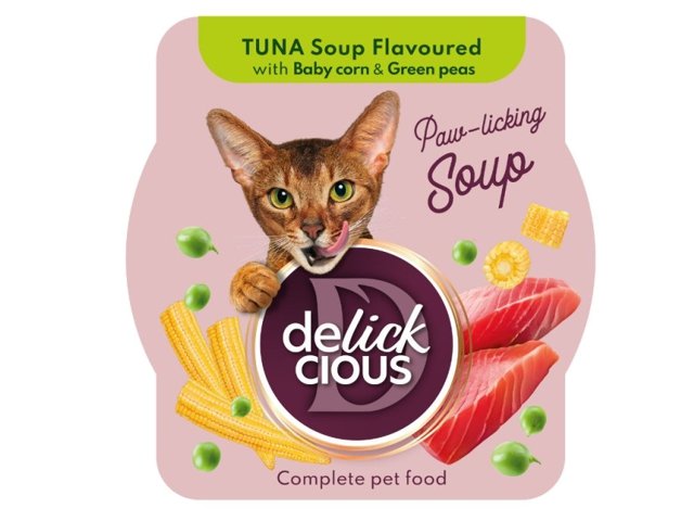 Delickcious Soup sriuba su tunu kukurūzais ir žaliosiomis pupelėmis katėms 6x80g