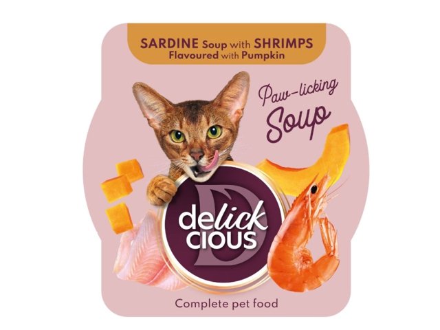 Delickcious Soup sriuba su sardinėmis krevetėmis ir moliūgais katėms 6x80g