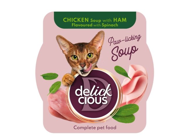 Delickcious Soup sriuba su vištiena kumpiu ir špinatais katėms 6x80g