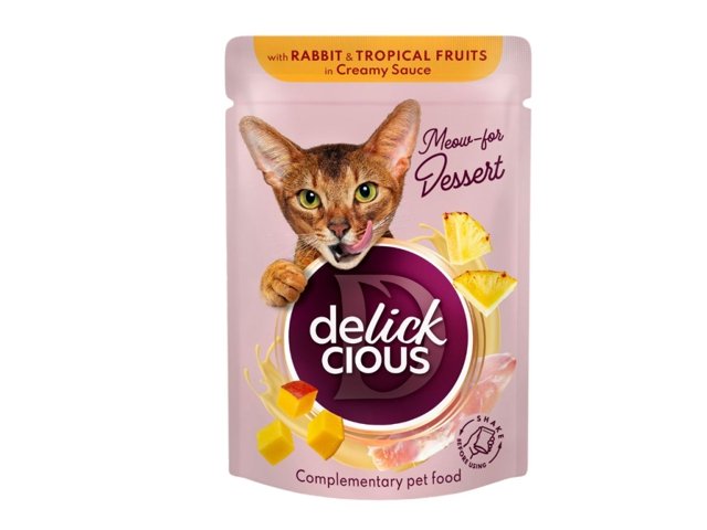 Delickcious konservai su triušiena ir tropiniais vaisiais katėms 12x80g