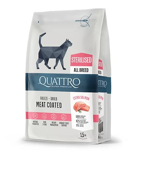 Quattro Extra Salmon Sterilised maistas katėms su lašiša, 1.5 kg