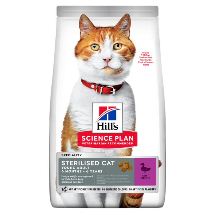 Hill's Science Plan Sterilised Cat Adult Duck sausas maistas sterilizuotoms katėms, 1,5 kg