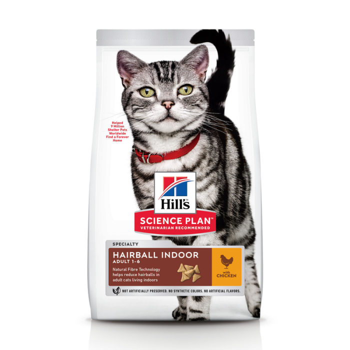 Hill's Science Plan Hairball Indoor Adult Chicken sausas maistas katėms nuo plaukų kamuoliukų susidarymo, 0,3 kg