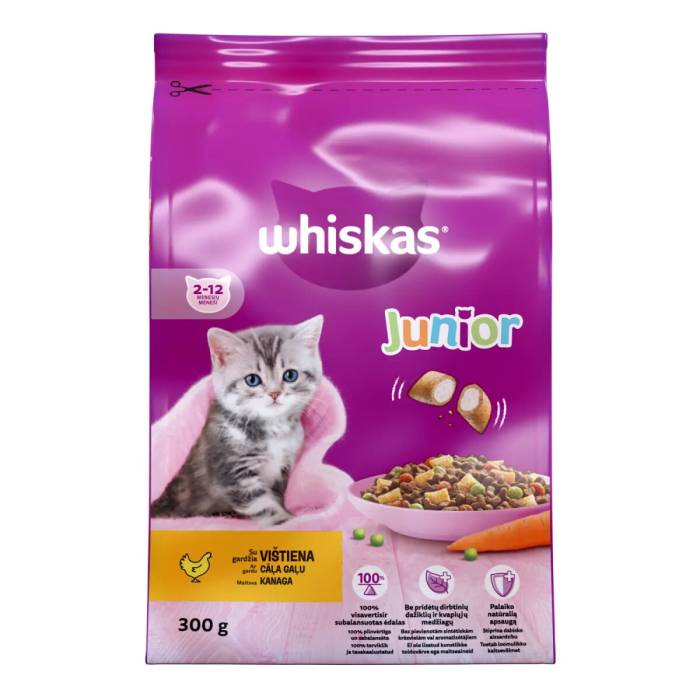 Whiskas Junior sausas maistas katėms su vištiena, 300 g
