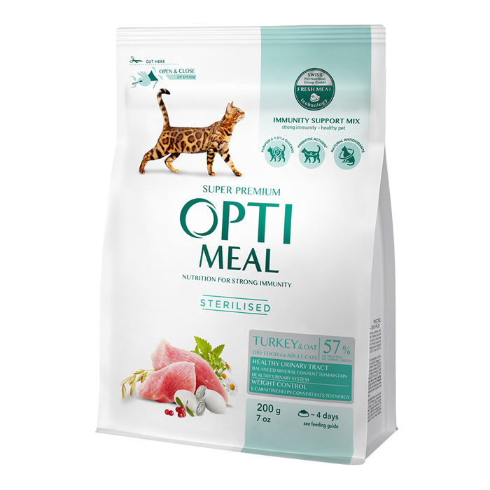 OPTIMEAL™ Visavertis pašaras sterilizuotoms katėms ir kastruotiems katinams - kalakutiena ir avižos, 0,2 kg