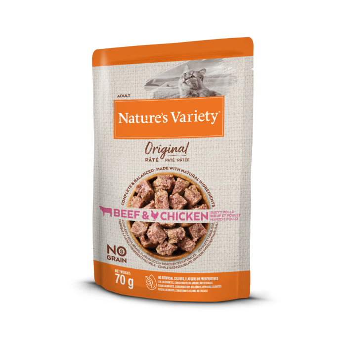 Nature's Variety Adult Cat Beef and Chicken begrūdis, drėgnas maistas katėms, 70 g
