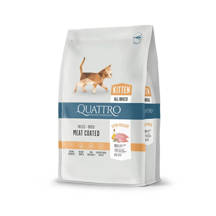 Quattro Kitten sausas kačiukų pašaras su daug paukštienos, 1,5 kg