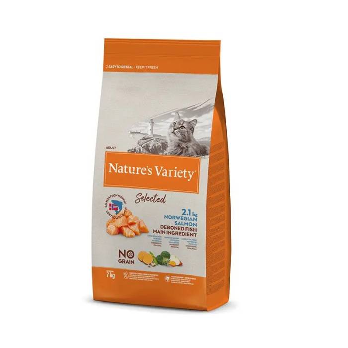 Nature's Variety Selected Adult Norwegian Salmon begrūdis, sausas maistas katėms, 7 kg