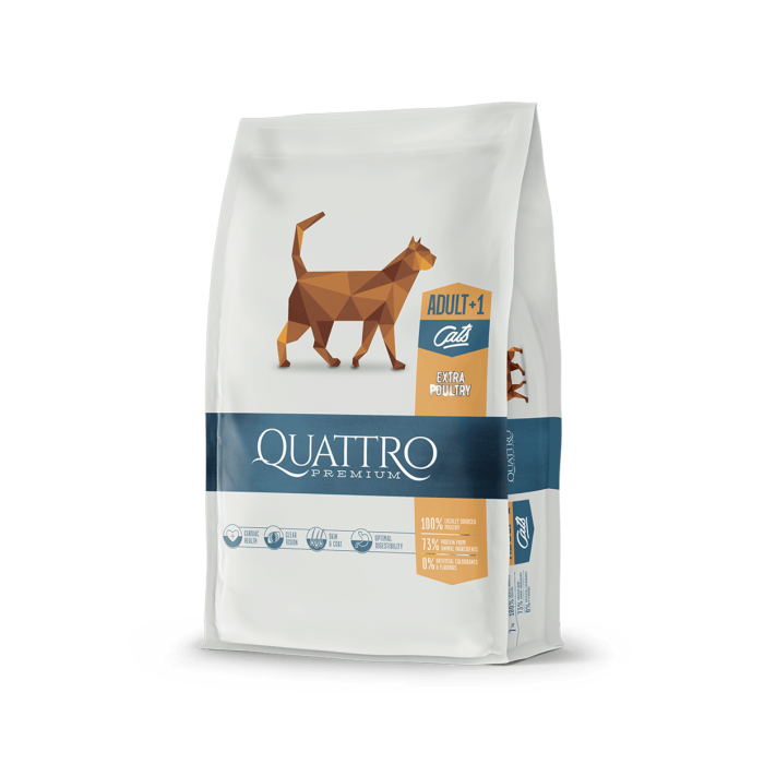 Quattro Extra Poultry su paukštiena sausas kačių pašaras, 1,5 kg