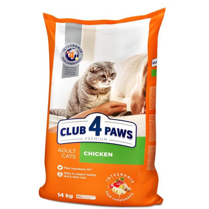 CLUB 4 PAWS Premium Visavertis pašaras suaugusioms katėms su vištiena, 14 kg