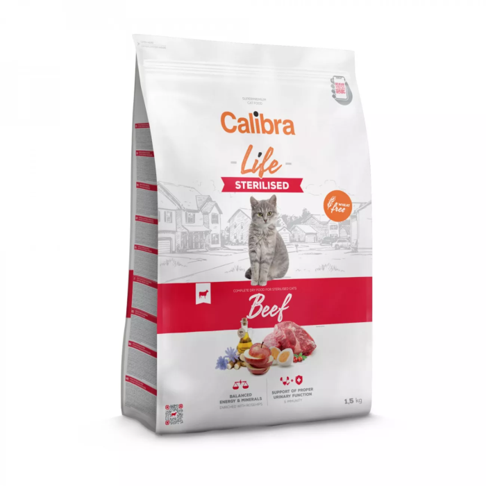 Calibra Cat Life Sterilised Beef sausas maistas sterilizuotoms katėms, 6 kg