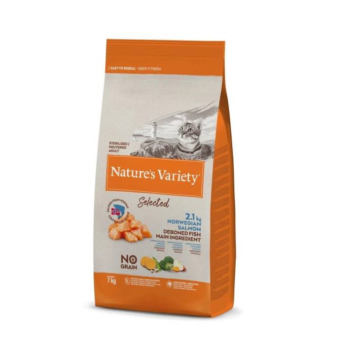 Nature's Variety Selected Sterilized Norwegian Salmon begrūdis, sausas maistas sterilizuotoms katėms, 7 Kg