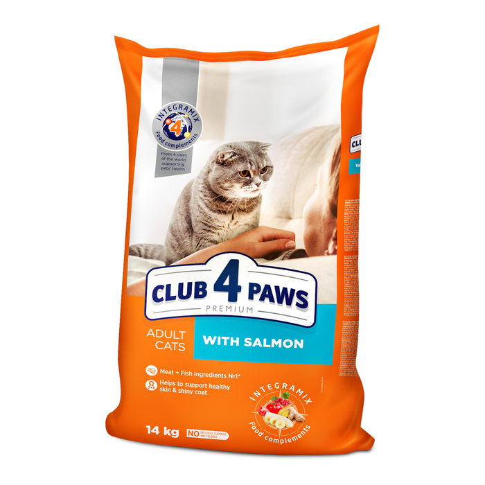 CLUB 4 PAWS Premium Visavertis pašaras suaugusioms katėms su lašiša, 14 kg