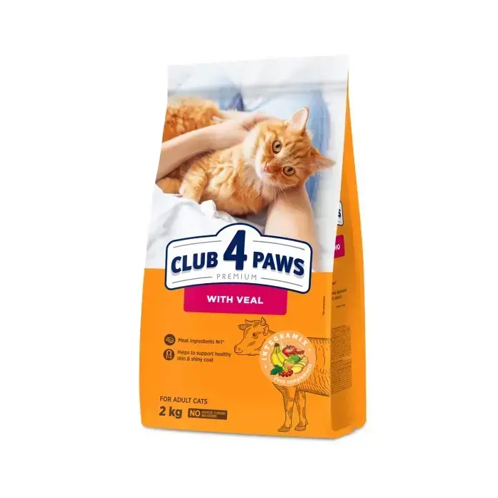 CLUB 4 PAWS Premium Visavertis pašaras suaugusioms katėms su veršiena, 2 kg