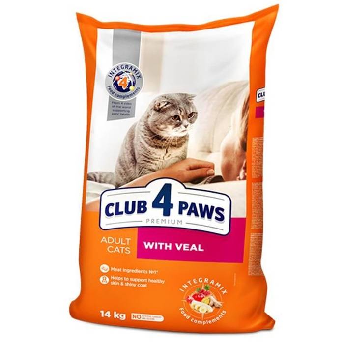 CLUB 4 PAWS Premium Visavertis pašaras suaugusioms katėms su veršiena, 14 kg