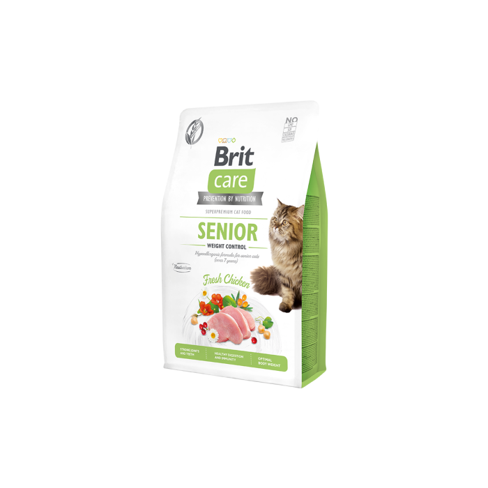 Brit Care Cat GF Senior Weight Control sausas maistas vyresnio amžiaus katėms katėms, 0,4 kg