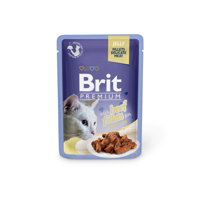 Brit Premium Delicate Fillets in Jelly Beef drėgnas maistas katėms, 85 g