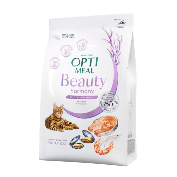 OPTIMEAL™ Beauty Harmony Raminantis poveikis. Visavertis pašaras visų veislių katėms. Jūrinio maisto super formulė, 4 kg