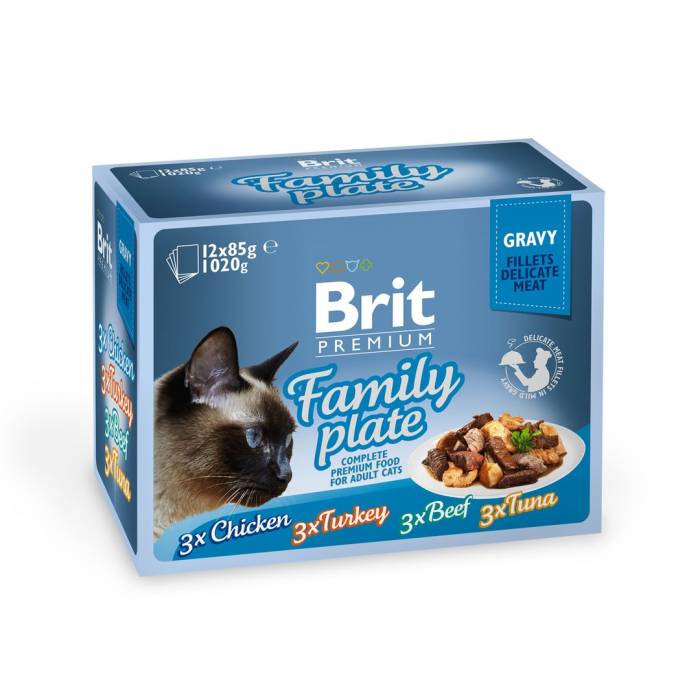 Brit Care Cat Delicate Fillets in Gravy Family Plate drėgnas maistas katėms, 12x85 g