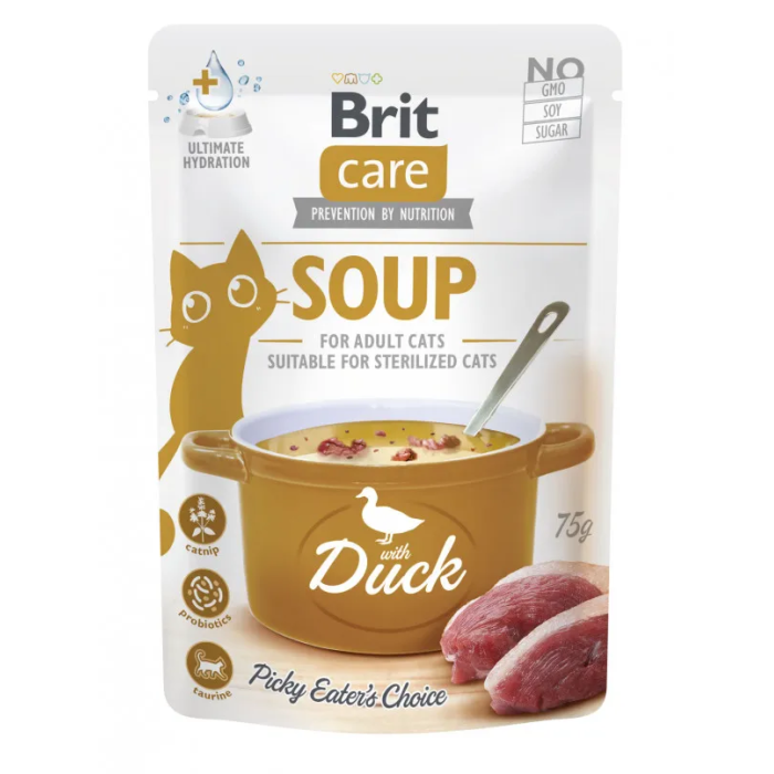 Brit Care Cat Soup Duck sriuba su antiena suaugusioms katėms, 75 g