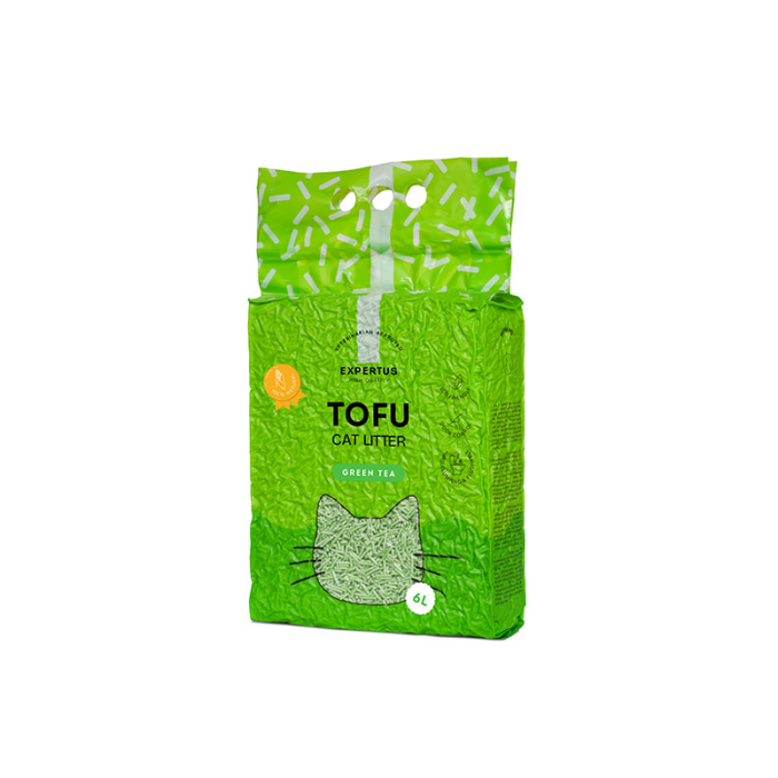 Expertus Tofu žaliosios arbatos kvapo kraikas katėms, 6 L (2,6 kg)