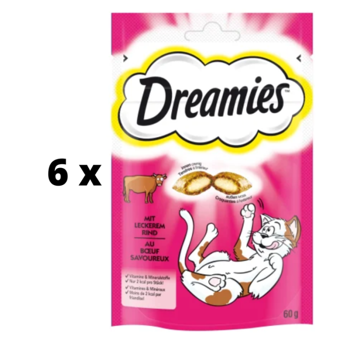 Skanėstai katėms DREAMIES, su jautiena, 60 g x 6 vnt. pakuotė