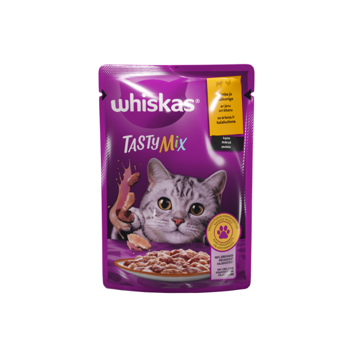 Whiskas Tasty Mix drėgnas maistas suaugusioms katėms su ėriena ir kalakutiena, 85 g