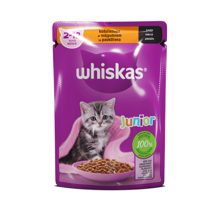Whiskas drėgnas maistas kačiukams su paukštiena, 85 g