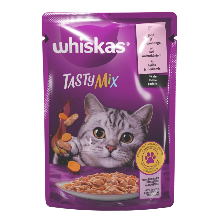Whiskas Tasty Mix drėgnas maistas suaugusioms katėms su lašiša ir morkomis, 85 g