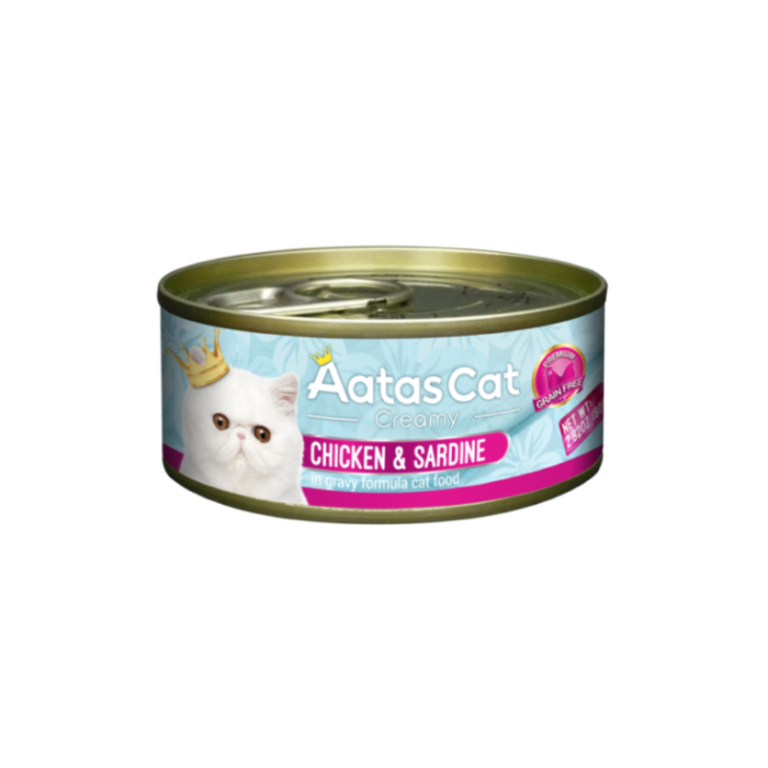 Aatas Cat Creamy Chicken-Sardine begrūdis, drėgnas maistas katėms, 80 g