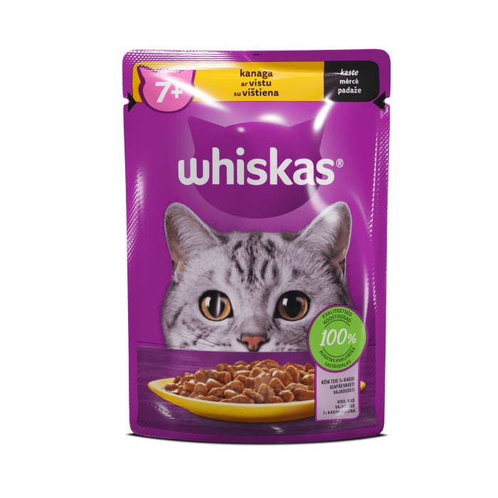 Whiskas Senior drėgnas maistas vyresnio amžiaus katėms su vištiena, 85 g