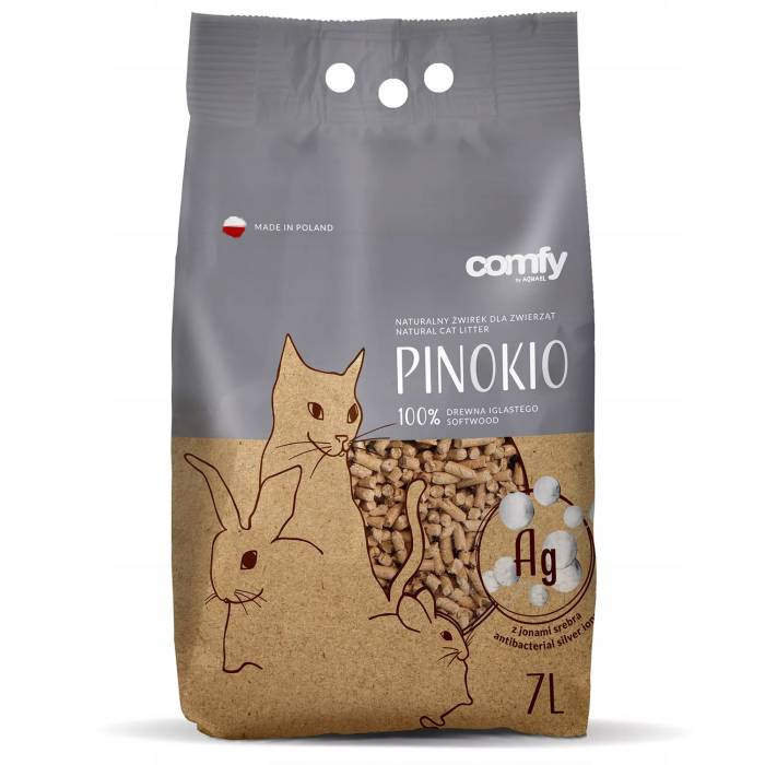 Comfy Pinokio medžio granulių kraikas katėms su sidabro jonais, 7 L