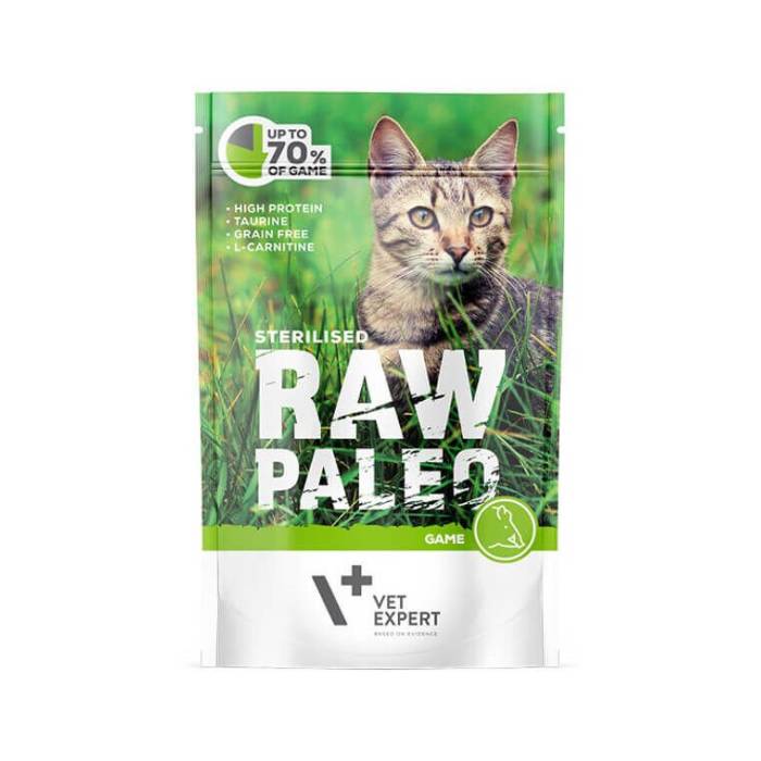 Raw Paleo Vet Expert Cat Sterilised drėgnas maistas sterilizuotoms katėms su žvėriena, 100 g