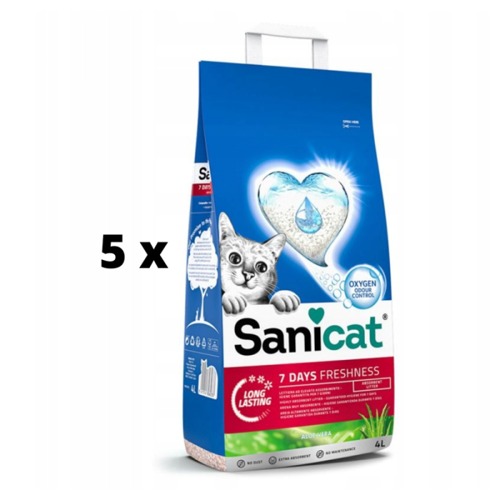 Kačių kraikas SANICAT Aloe vera, 4 l x 5 vnt. pakuotė