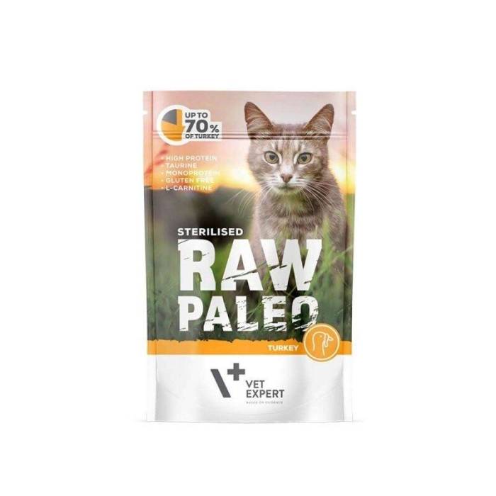 Raw Paleo Vet Expert Cat Sterilised drėgnas maistas sterilizuotoms katėms su kalakutiena, 100 g