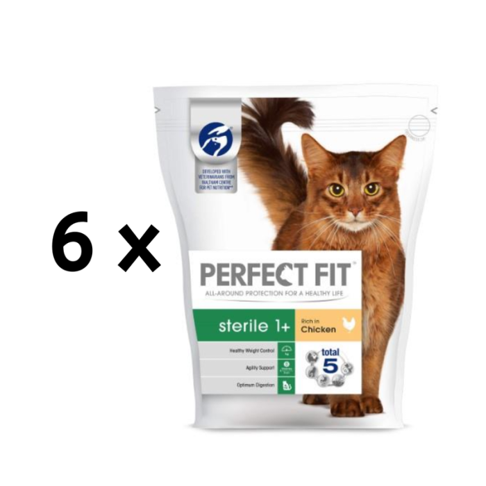 sausas ėdalas PERFECT FIT sterilizuotoms katėms 750g x 6 vnt. pakuotė