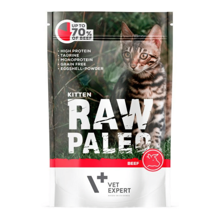 Raw Paleo Vet Expert Kitten drėgnas maistas kačiukams su jautiena, 100 g