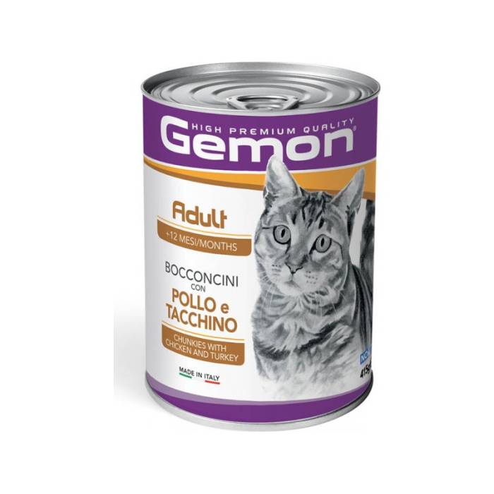 Gemon Wet Cat Chunkies drėgnas maistas vyresnio amžiaus katėms su vištiena ir kalakutiena, 415 g