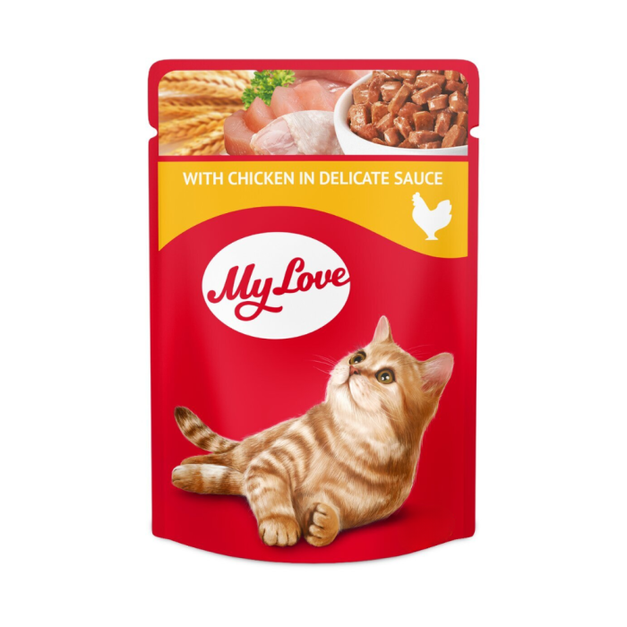 MY LOVE visavertis konservuotas ėdalas suaugusioms katėms su vištiena švelniame padaže, 100 g