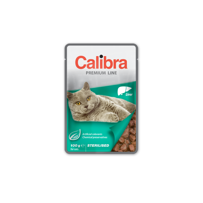 Calibra Pouch Premium Cat Sterilised Liver drėgnas maistas sterilizuotoms katėms, 100 g