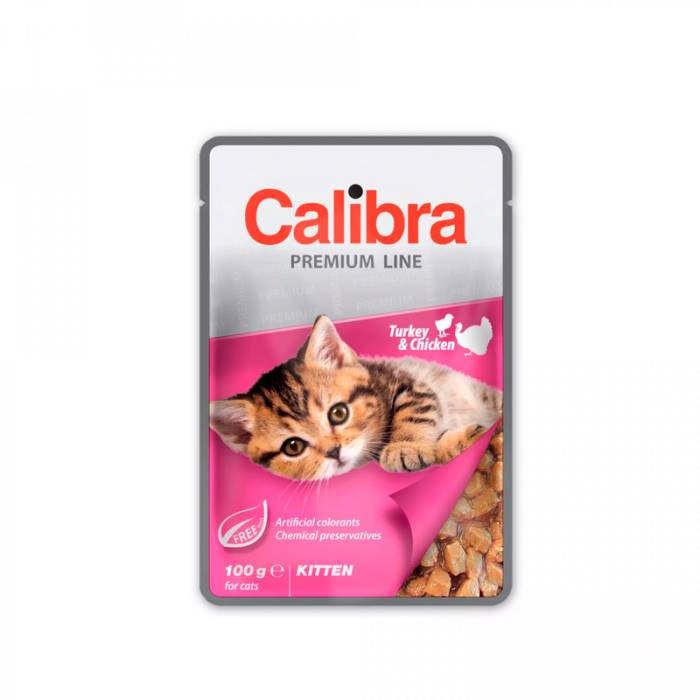 Calibra Pouch Premium Kitten Turkey - Chicken drėgnas maistas kačiukams, 100 g