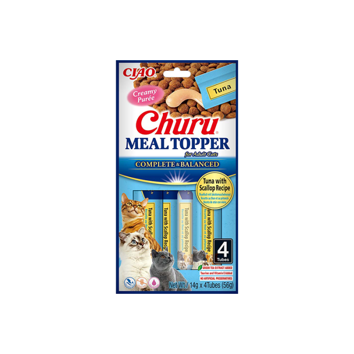 Churu Meal Topper skanėstas katėms maistui gardinti su tunu ir šukutėmis, 4 vnt.