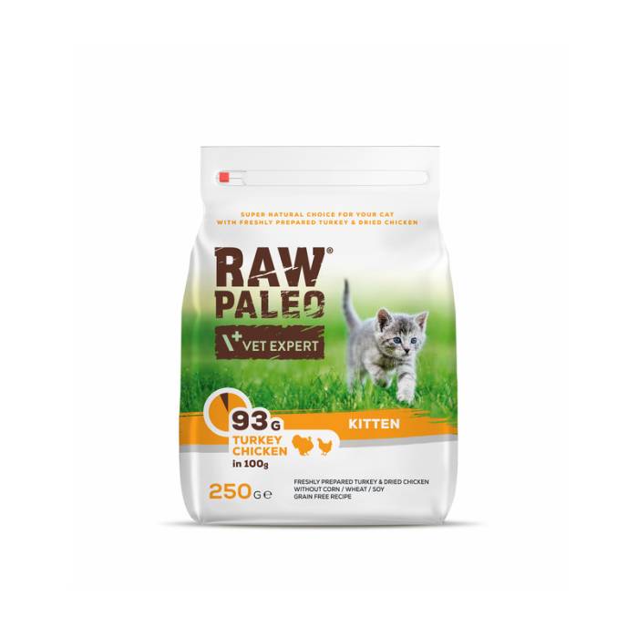 Raw Paleo Vet Expert Kitten sausas maistas kačiukams su kalakutiena ir vištiena, 250 g