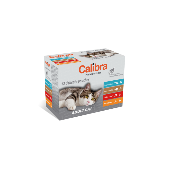 Calibra Pouch Premium Cat Multipack drėgnas maistas katėms, 12 x 100 g