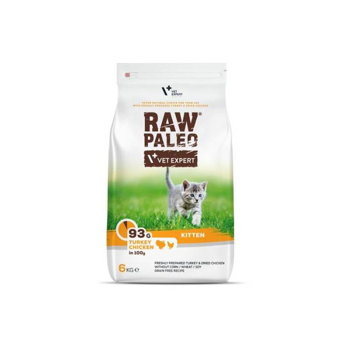 Raw Paleo Vet Expert Kitten sausas maistas kačiukams su kalakutiena ir vištiena, 6 kg