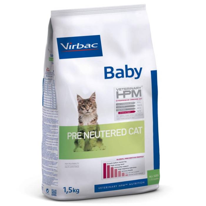 Virbac Veterinary HPM Baby Pre Neutered Cat subalansuotas ėdalas kačiukams, 1,5 kg