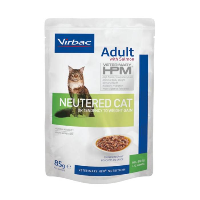 Virbac Veterinary HPM Neutered Cat dietinis konservuotas pašaras sterilizuotoms katėms su lašiša, 85 g