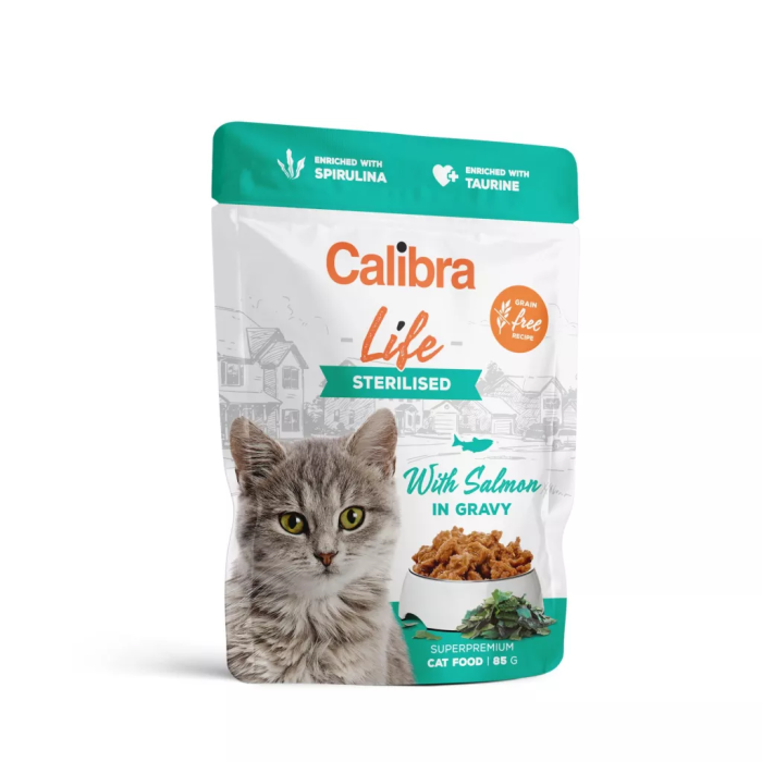 Calibra Cat Life Pouch Sterilised Salmon drėgnas maistas sterilizuotoms katėms, 85 g