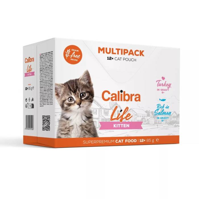 Calibra Cat Life Pouch Kitten Multipack drėgnas maistas kačiukams, 12 x 85 g