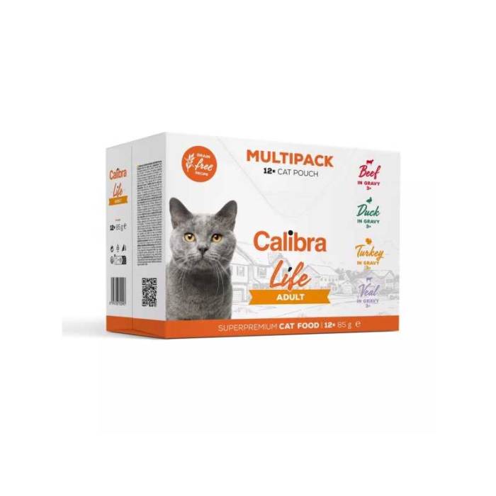 Calibra Cat Life Pouch Adult Multipack drėgnas maistas katėms, 12 x 85 g